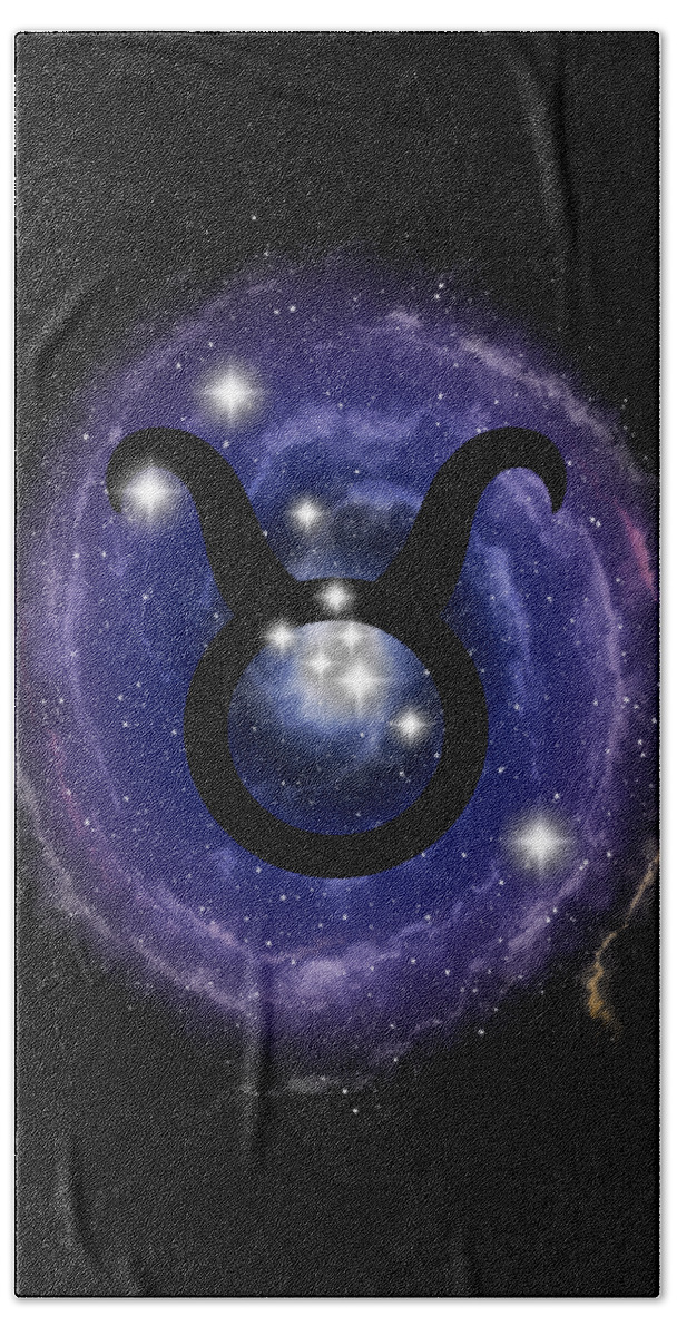 Taurus Beach Towel featuring the digital art Taurus Zodiac Sign Stars Constellation by Garaga Designs