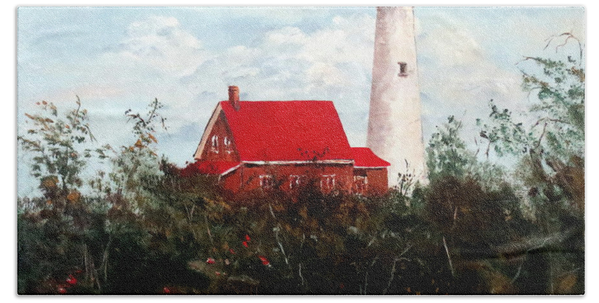 Tawas Lighthouse Beach Sheet featuring the painting Tawas by Lee Piper