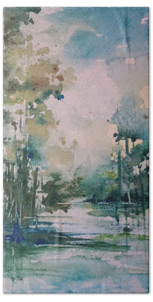Tchefuncte River Beach Towel featuring the painting Tchefuncte River by Robin Miller-Bookhout