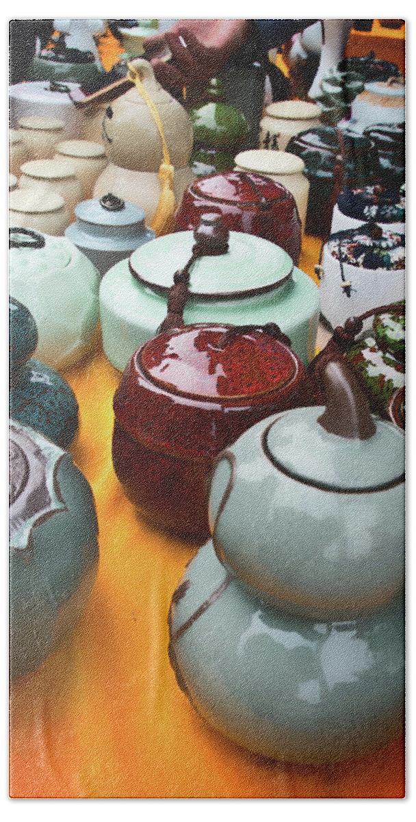 Tea Beach Towel featuring the photograph Tea Pots for Sale 3 by George Taylor