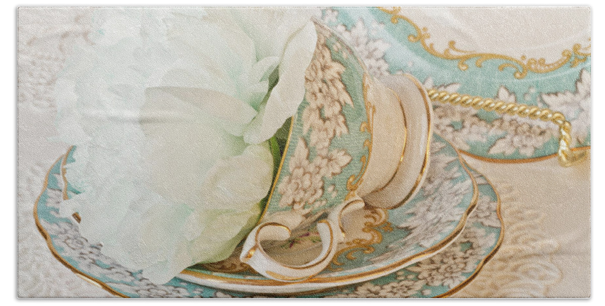 Peony Beach Sheet featuring the photograph Teal Peony For Real by Sandra Foster