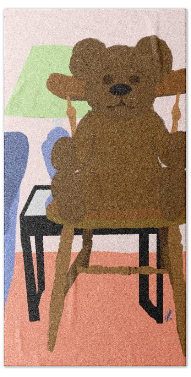 Teddy Bear Beach Towel featuring the painting Teddy Bear on Wooden Chair by Pharris Art