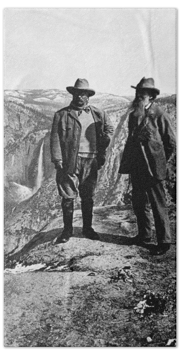 President Roosevelt Beach Towel featuring the photograph Teddy Roosevelt and John Muir - Glacier Point Yosemite Valley - 1903 by War Is Hell Store