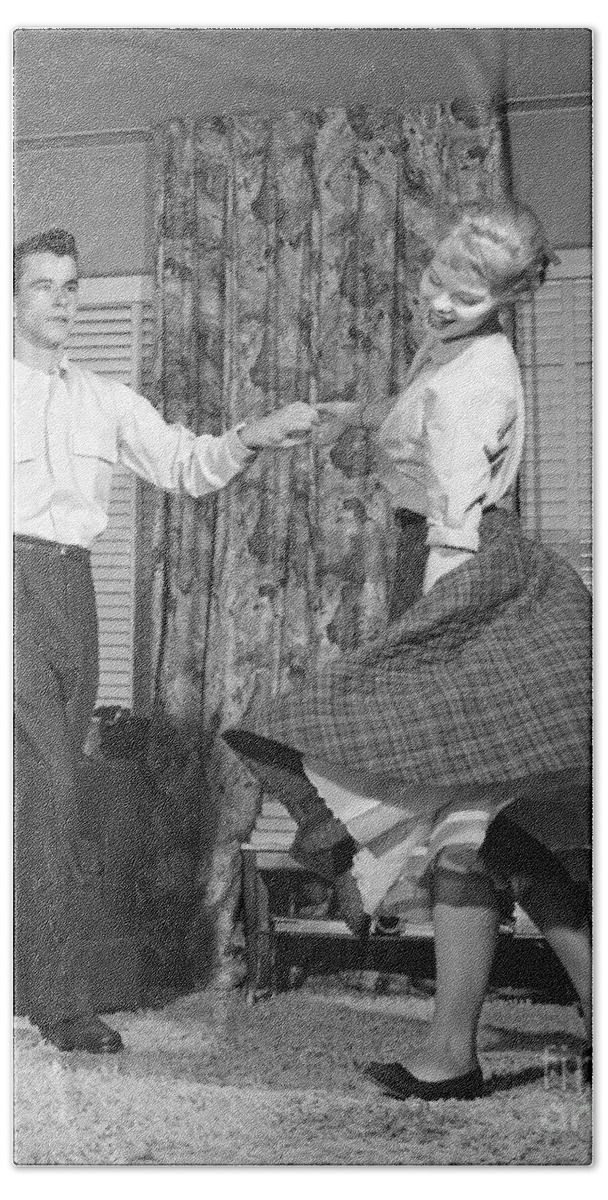 1950s Beach Towel featuring the photograph Teenage Couple Dancing Jitterbug by Debrocke/ClassicStock