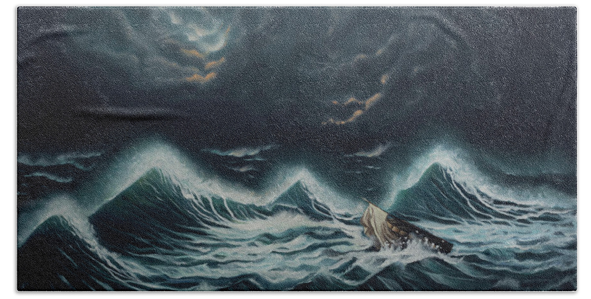 Nesli Beach Towel featuring the painting Tempest by Neslihan Ergul Colley