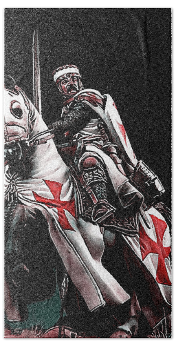 Templar Sergeant Beach Towel featuring the painting Templar Knight, Red Cross - 02 by AM FineArtPrints