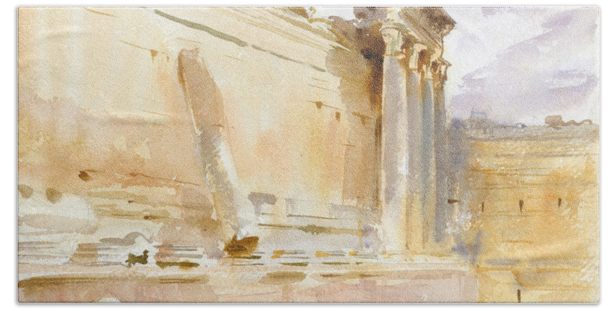 19h Century Art Beach Towel featuring the drawing Temple of Bacchus, Baalbek by John Singer Sargent
