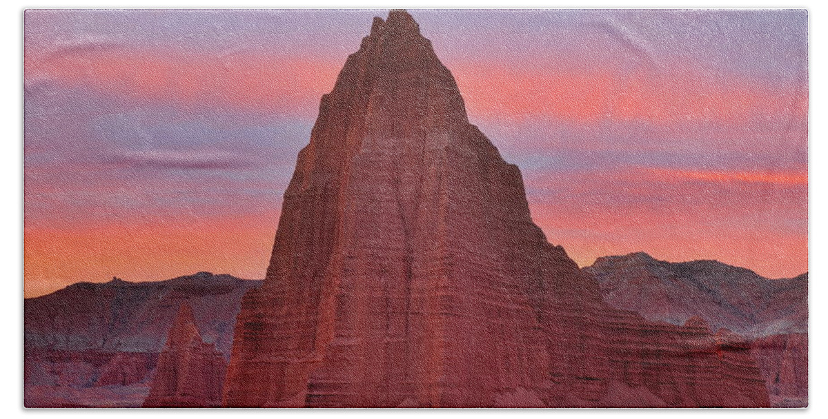 Temple Beach Towel featuring the photograph Temple of the Sun and Moon at sunrise at Capitol Reef National Park by Jetson Nguyen