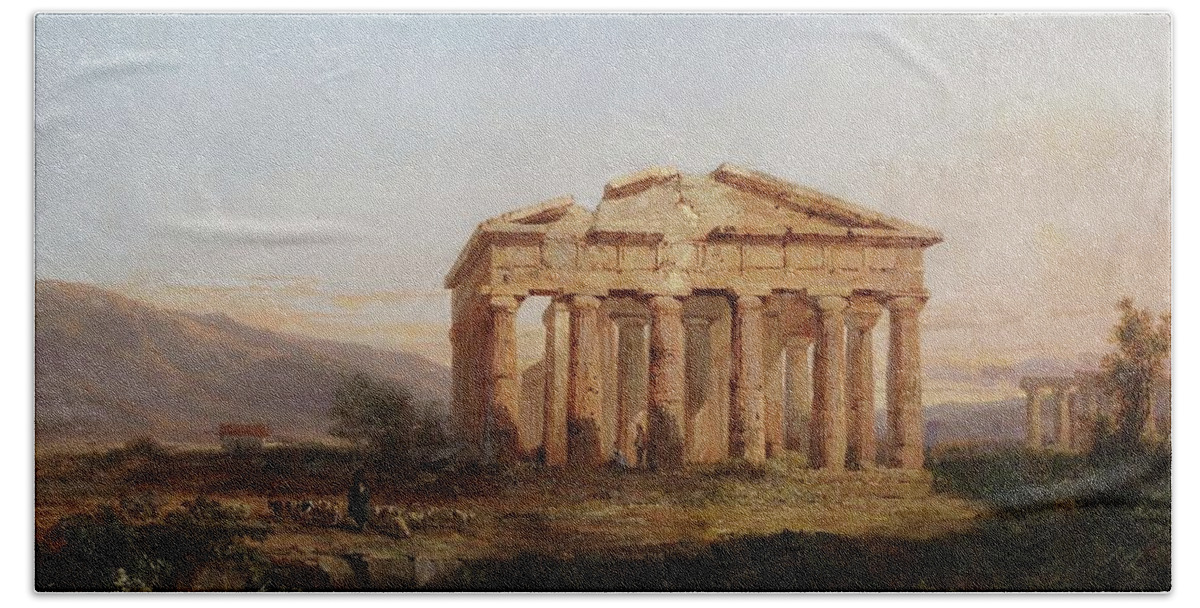 Temple Beach Towel featuring the painting Temples of Paestum by Jules Louis Philippe Coignet
