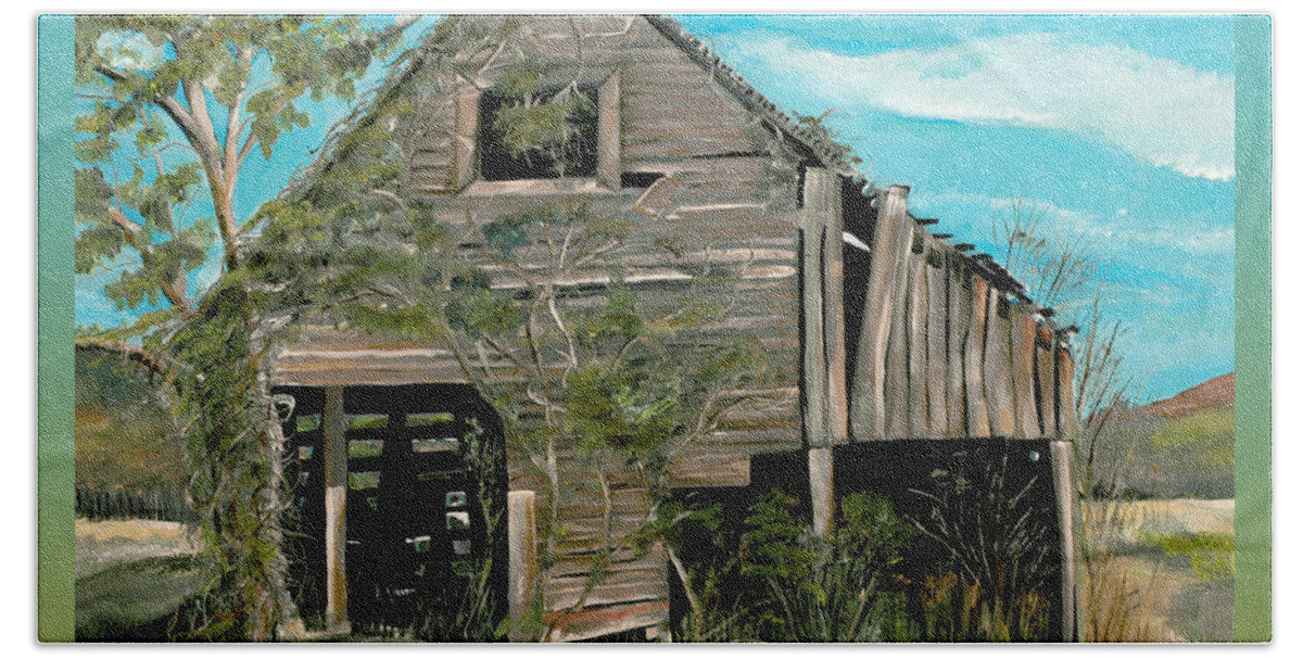 Tennessee Barn Beach Sheet featuring the painting Tennessee -Mooresburg - Gradient Border by Jan Dappen