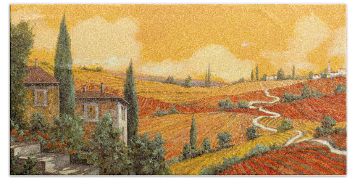 Tuscany Beach Towel featuring the painting la terra di Siena by Guido Borelli