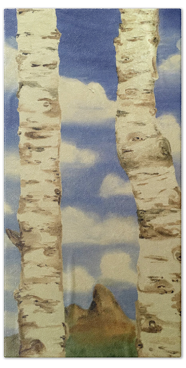 Aspens Beach Sheet featuring the painting Teton View thru Aspens by Shelley Myers