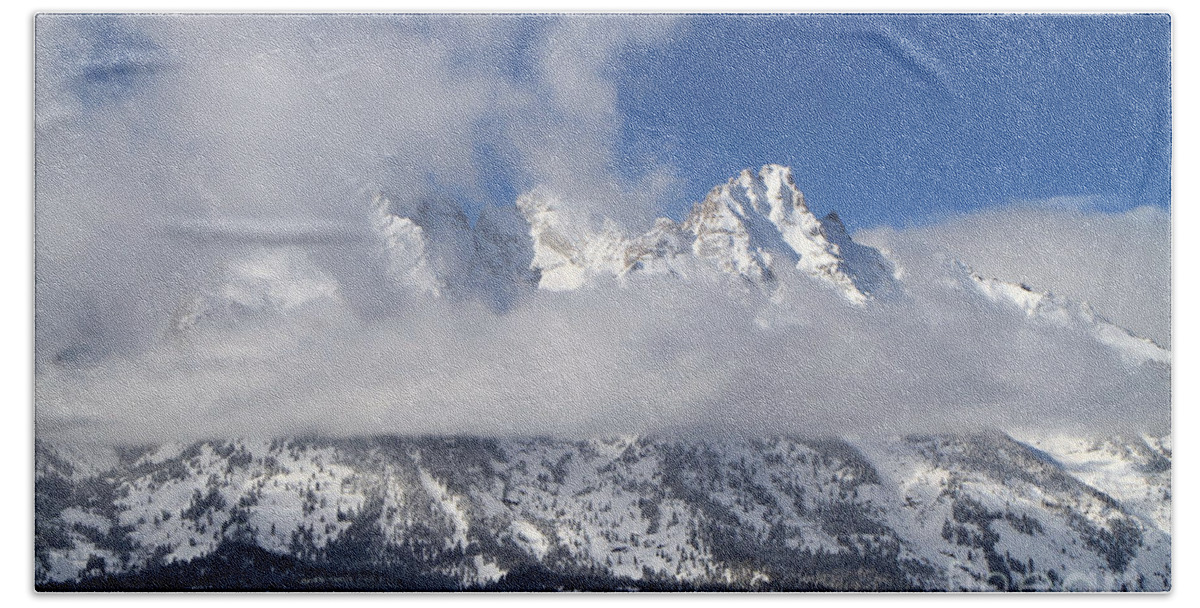 Tetons Beach Towel featuring the photograph Tetons in winter by Edward R Wisell