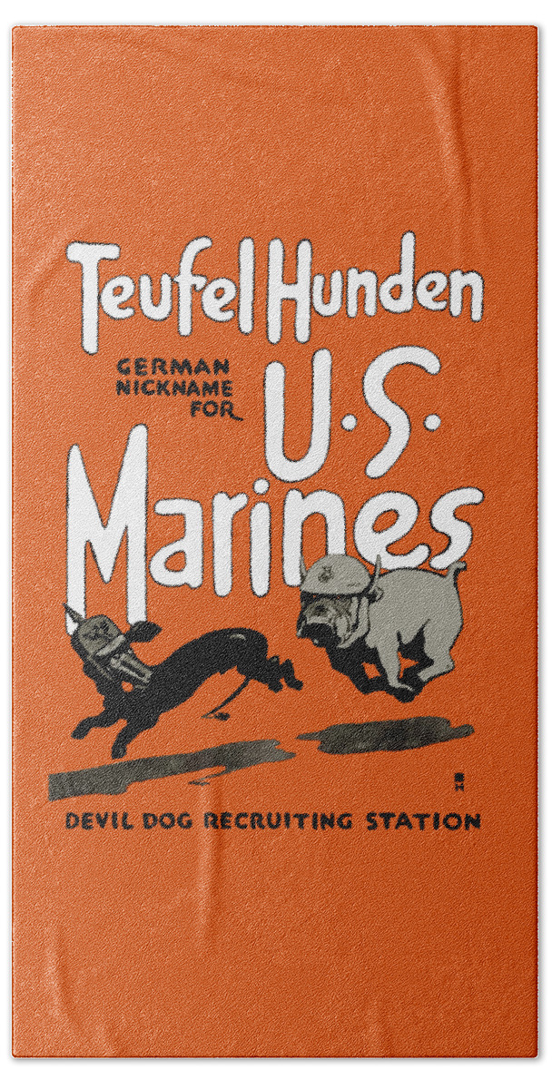 Marine Corps Beach Towel featuring the painting Teufel Hunden - German Nickname For US Marines by War Is Hell Store