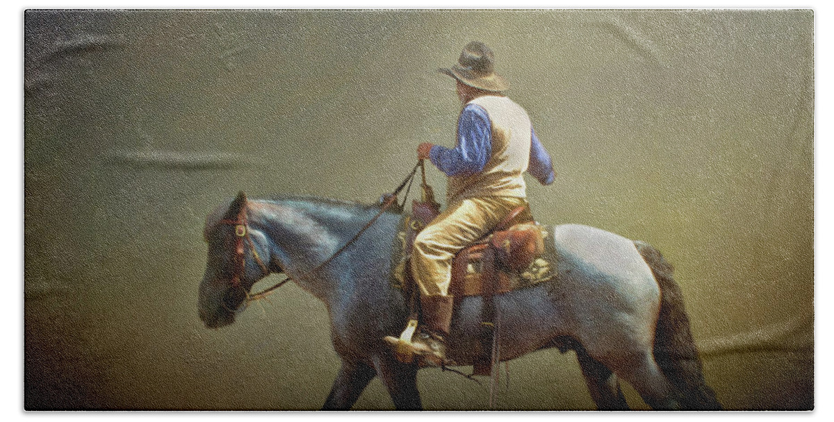 Americana Beach Towel featuring the photograph Texas Cowboy and His Horse by David and Carol Kelly