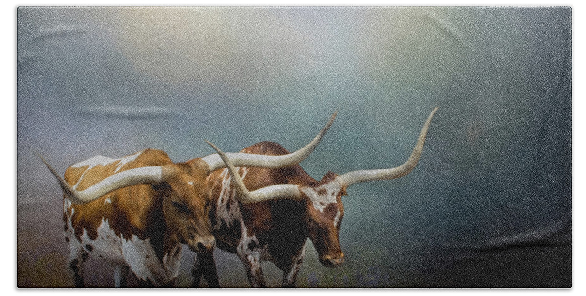 Animals Beach Sheet featuring the photograph Texas Longhorn Pair by David and Carol Kelly