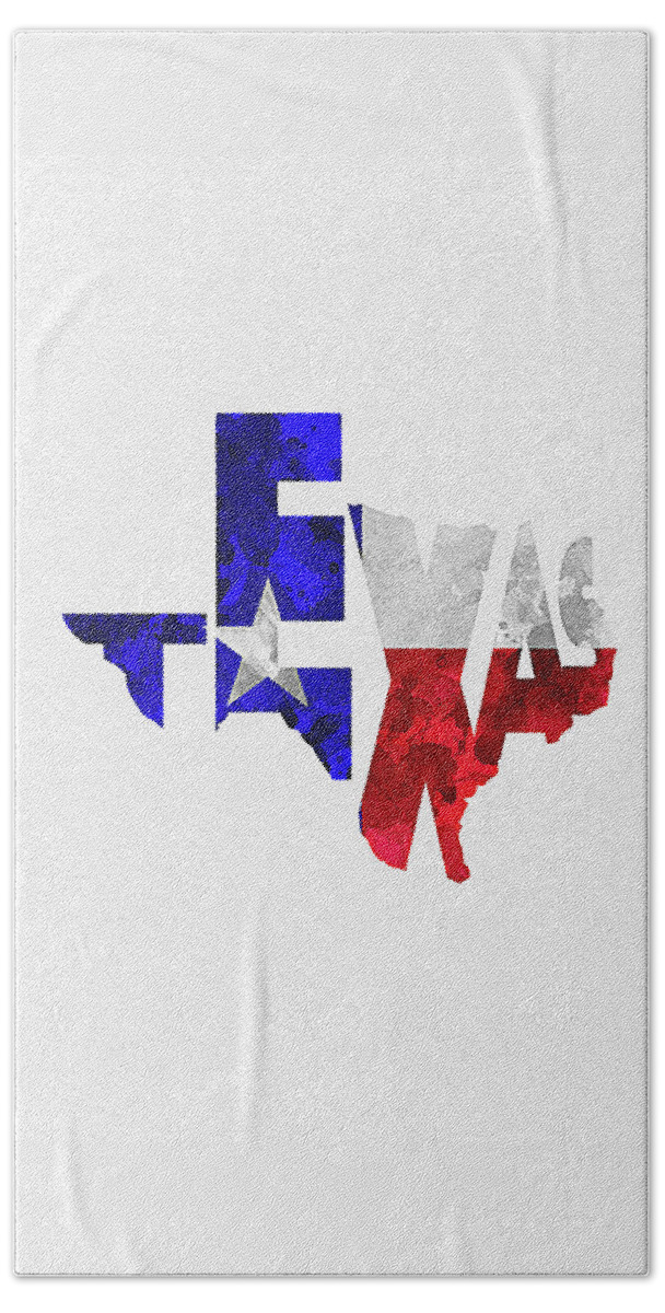 Texas Beach Sheet featuring the digital art Texas Typographic Map Flag by Inspirowl Design