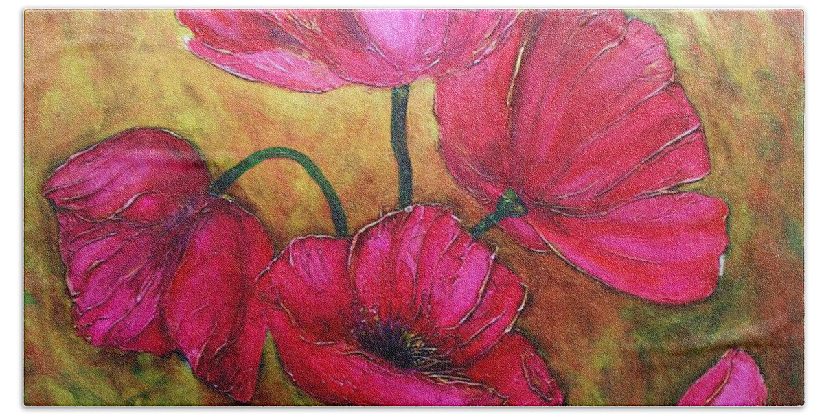 Flowers Beach Towel featuring the painting Textured Poppies by Chris Hobel