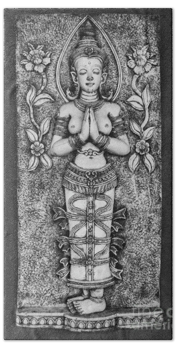 Statue Beach Towel featuring the photograph Thai Carving of Naked Goddess by Antony McAulay