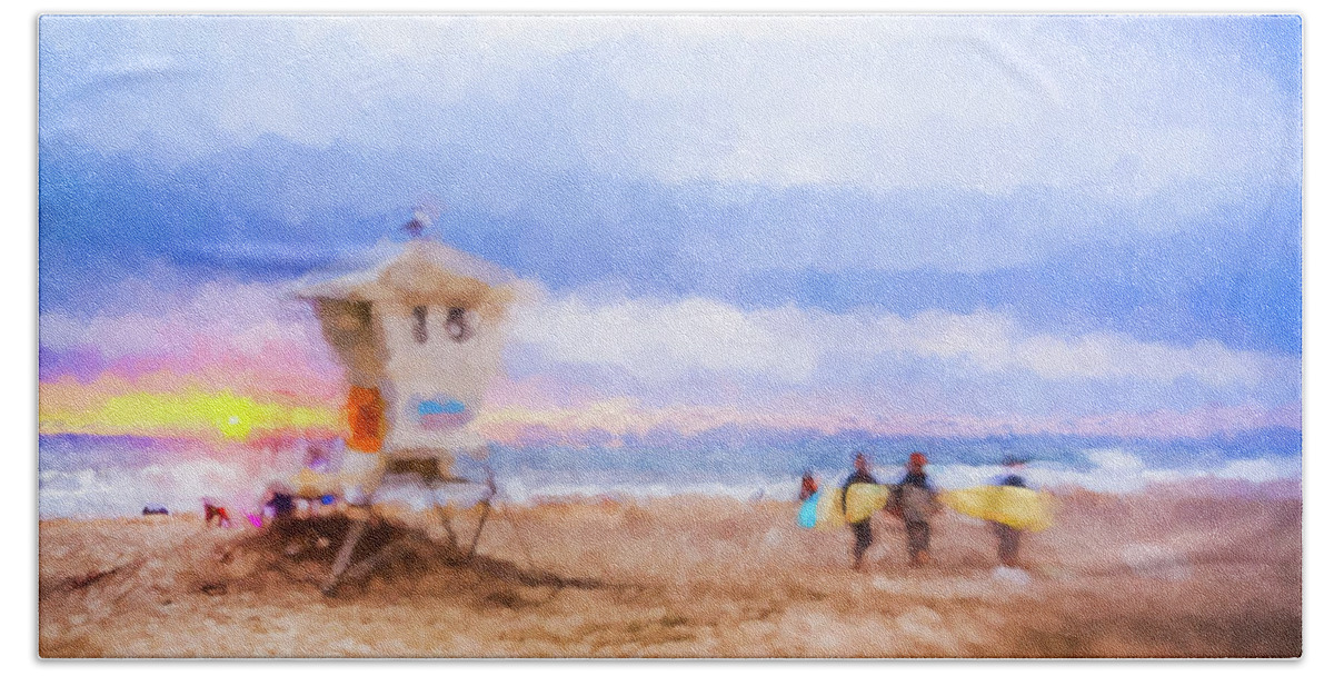 Lifeguard Tower Beach Sheet featuring the digital art That Was Amazing Watercolor by Scott Campbell