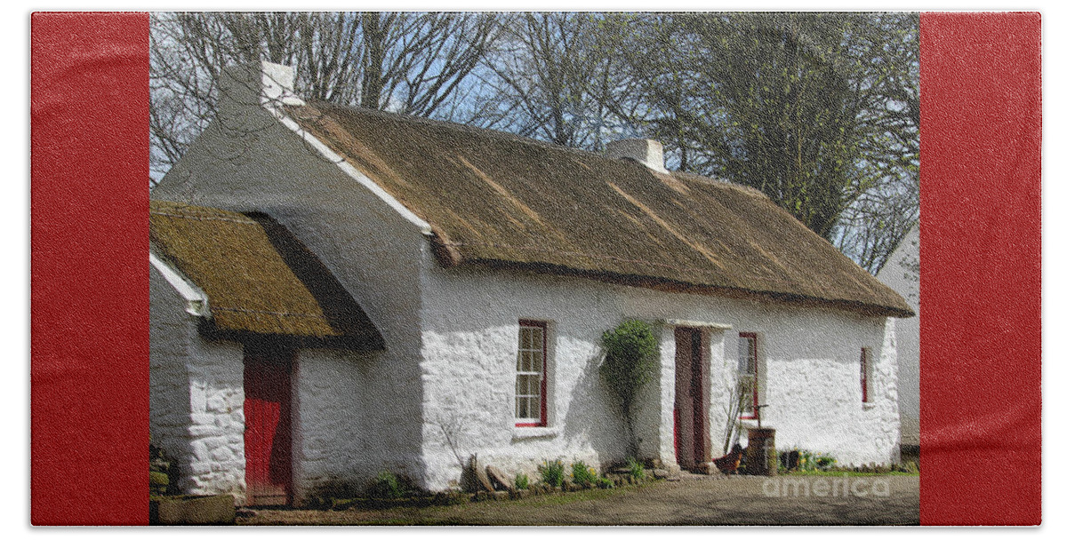 Thatched Cottage Beach Towel featuring the photograph Thatched Cottage Omagh Northern Ireland by Eddie Barron