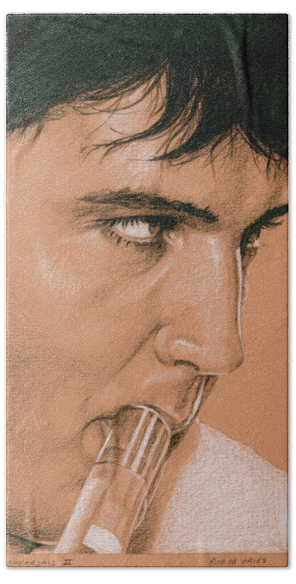Elvis Beach Towel featuring the drawing That's the way it it rehearsals II by Rob De Vries