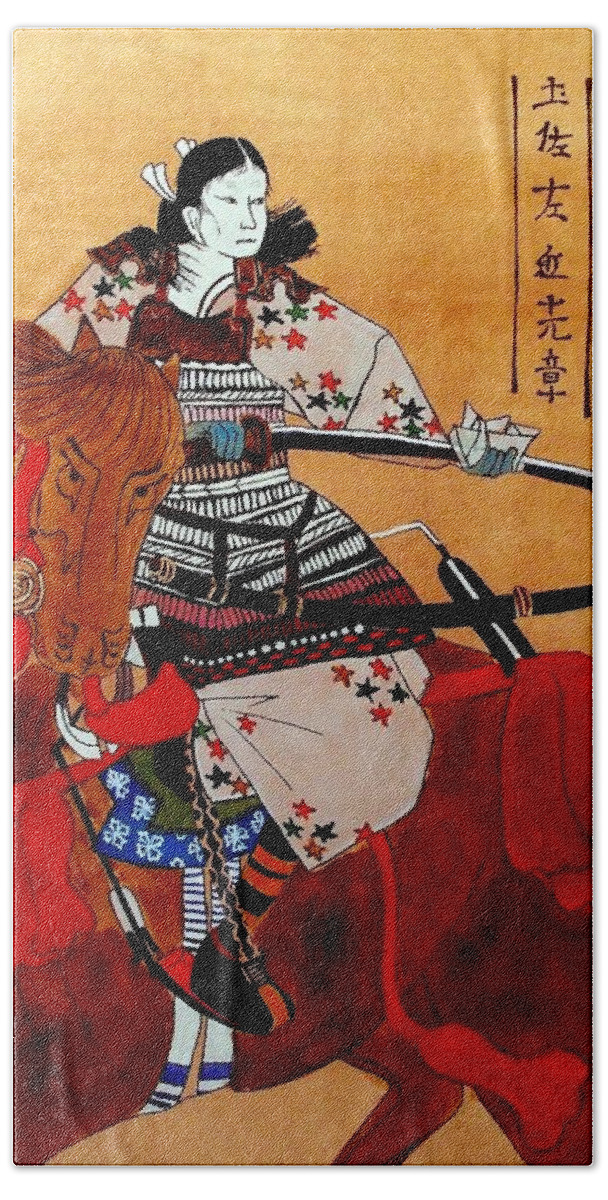 Samurai Beach Towel featuring the painting The Age of the Samurai 10 by Dora Hathazi Mendes