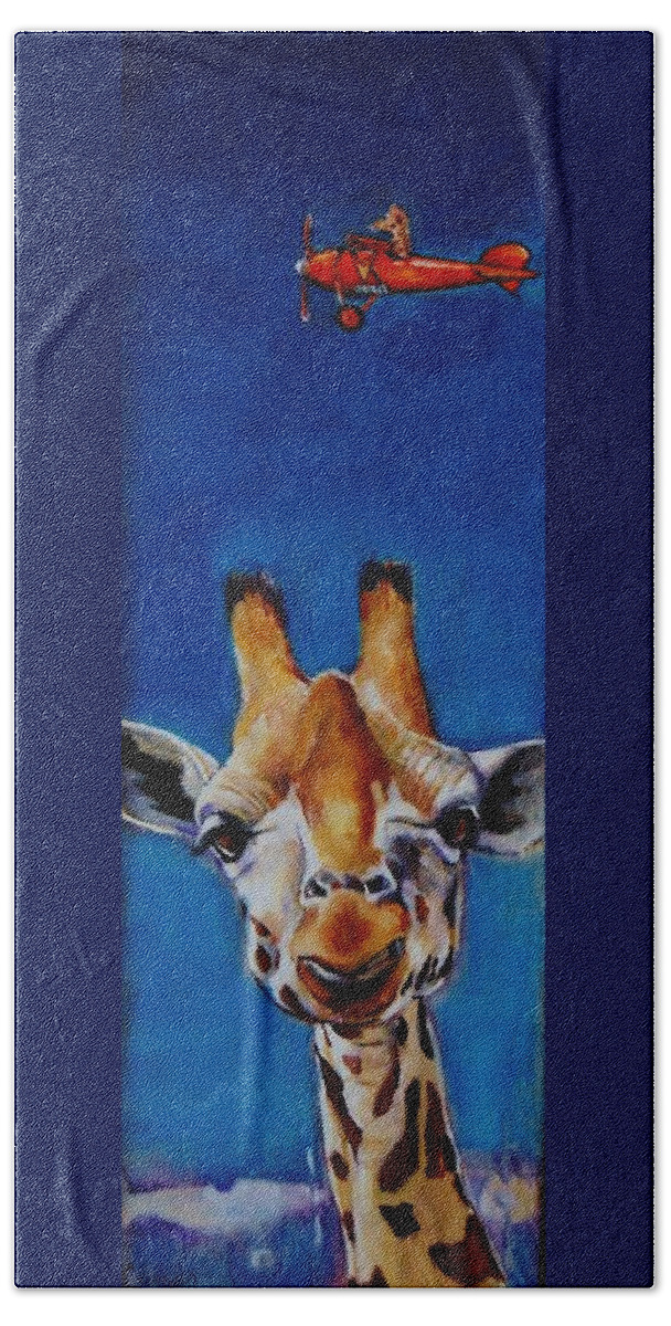 Giraffe Beach Towel featuring the painting The Air Up There by Jean Cormier