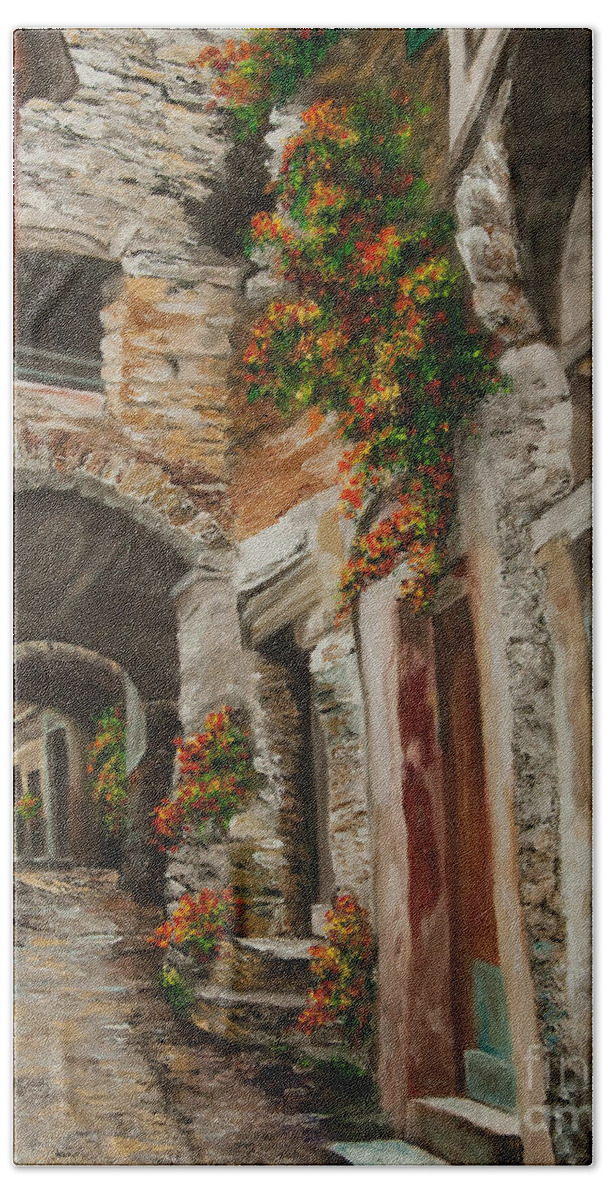 Italy Street Painting Beach Towel featuring the painting The Alleyway by Charlotte Blanchard