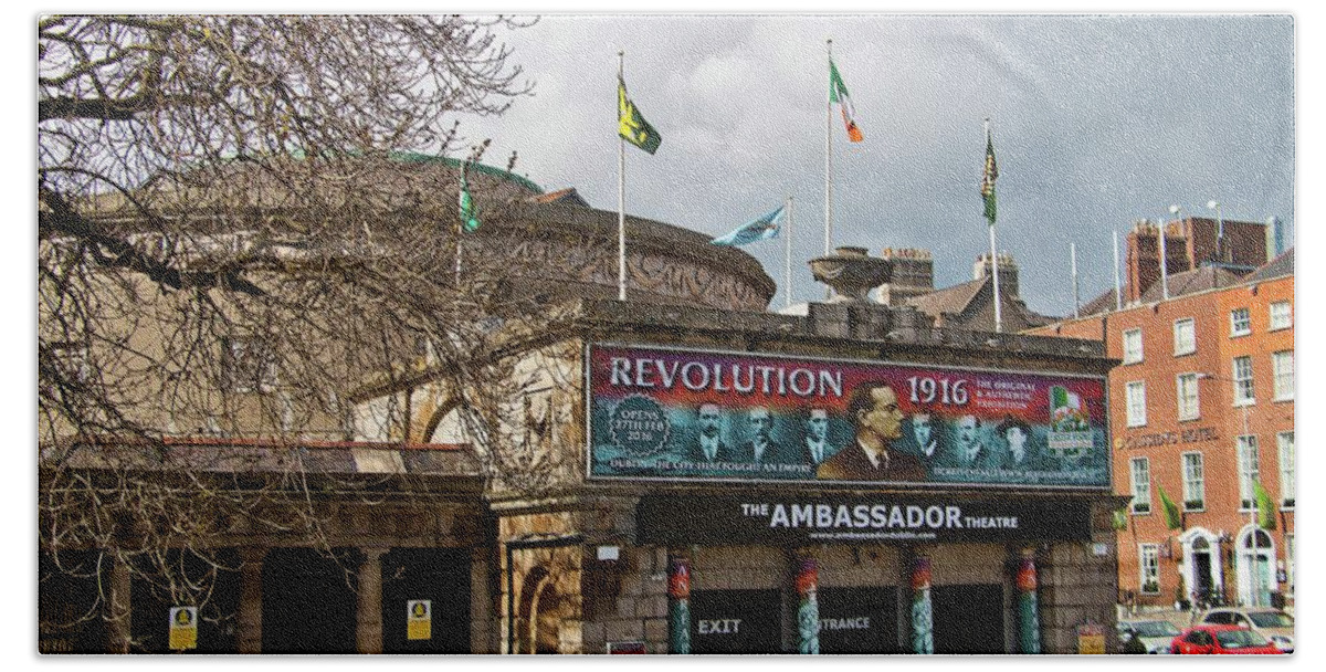 The Ambassador Theater Beach Towel featuring the photograph The Ambassador Theater in Dublin by Marisa Geraghty Photography