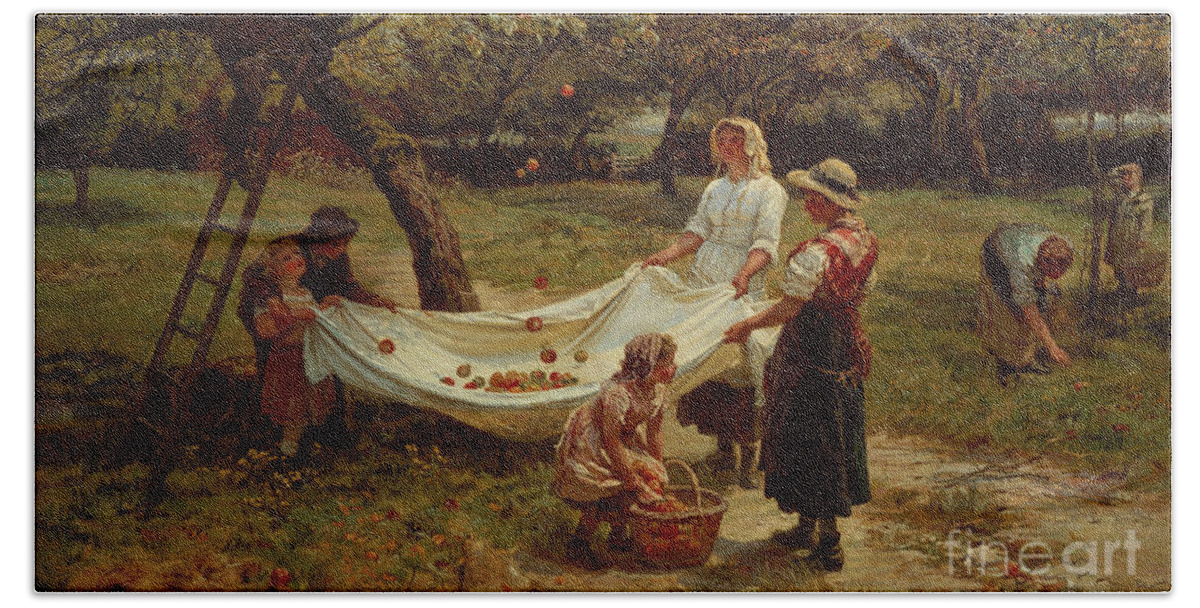 The Beach Towel featuring the painting The Apple Gatherers by Frederick Morgan