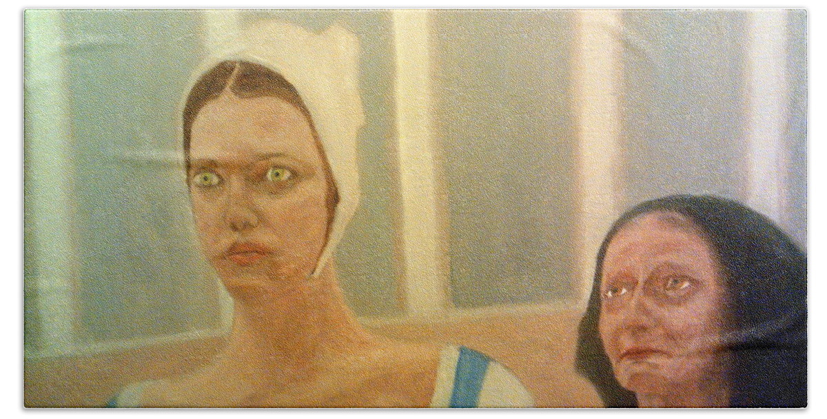 Execution Beach Towel featuring the painting The Apprehension Of Impending Death For Katherine Howard by Peter Gartner