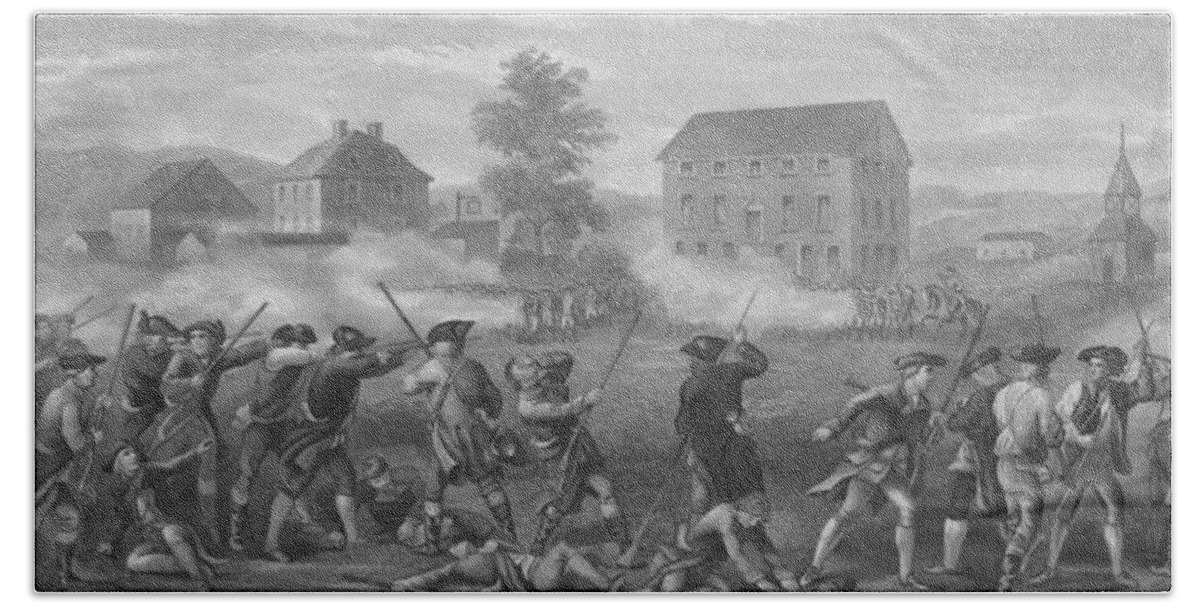 Minutemen Beach Towel featuring the drawing The Battle of Lexington by War Is Hell Store