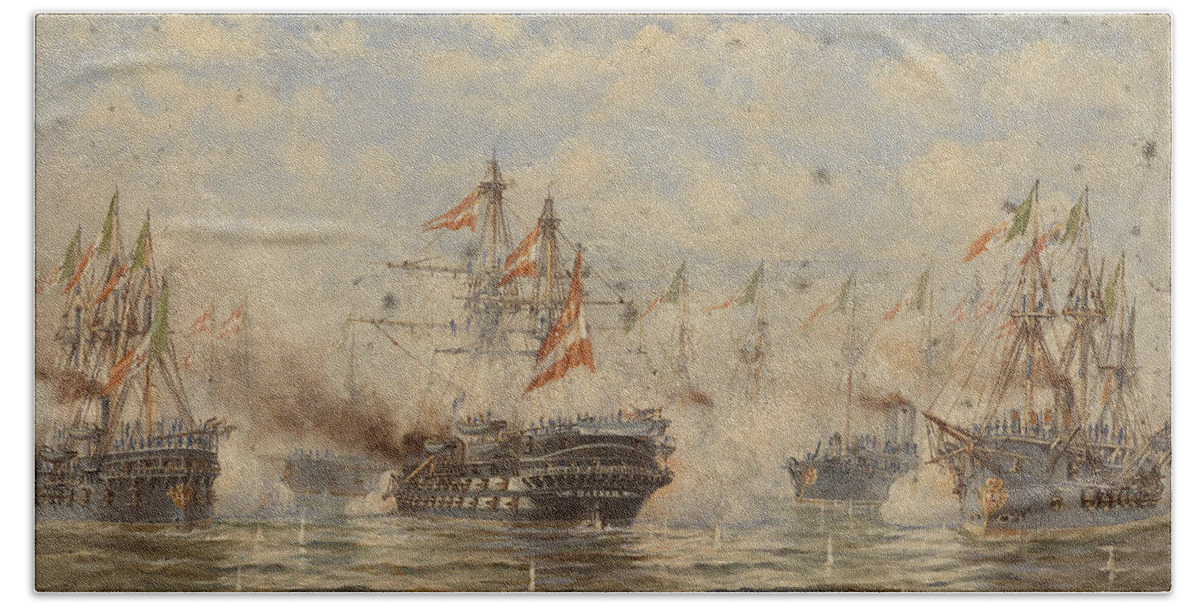 Ludwig Rubelli Von Sturmfest Beach Towel featuring the painting The Battle of Lissa by Ludwig Rubelli von Sturmfest