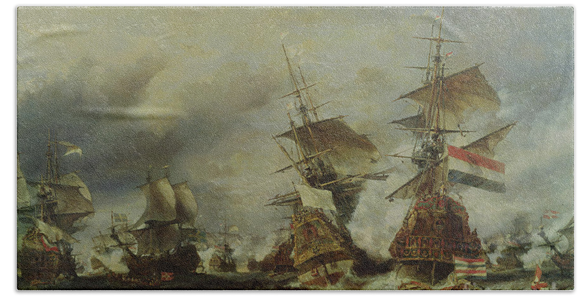 The Beach Towel featuring the painting The Battle of Texel by Louis Eugene Gabriel Isabey