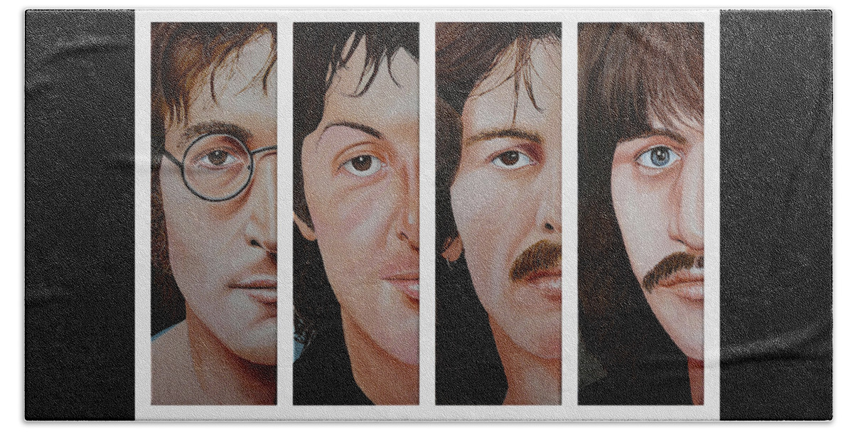 The Beatles Beach Towel featuring the painting The Beatles by Vic Ritchey