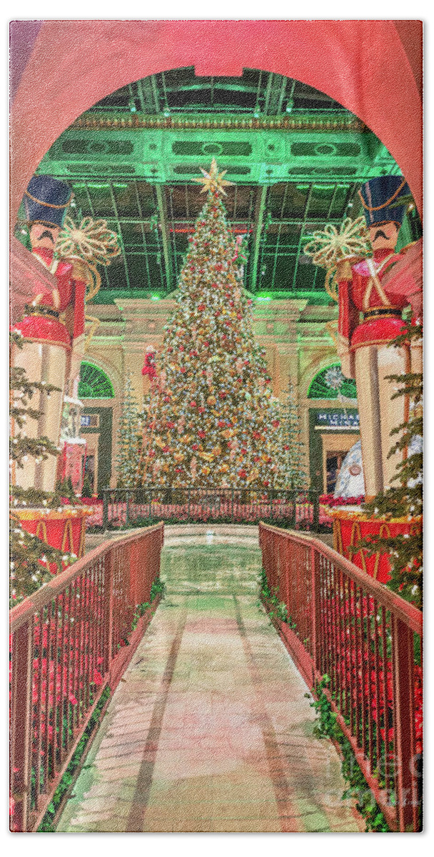 Bellagio Christmas Tree Beach Sheet featuring the photograph The Bellagio Christmas Tree Under the Arch 2017 by Aloha Art