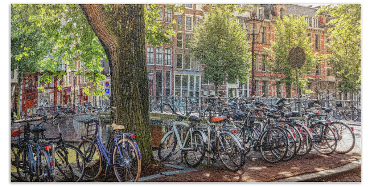 Spring Beach Towel featuring the photograph The Bicycles of Amsterdam by Debra and Dave Vanderlaan