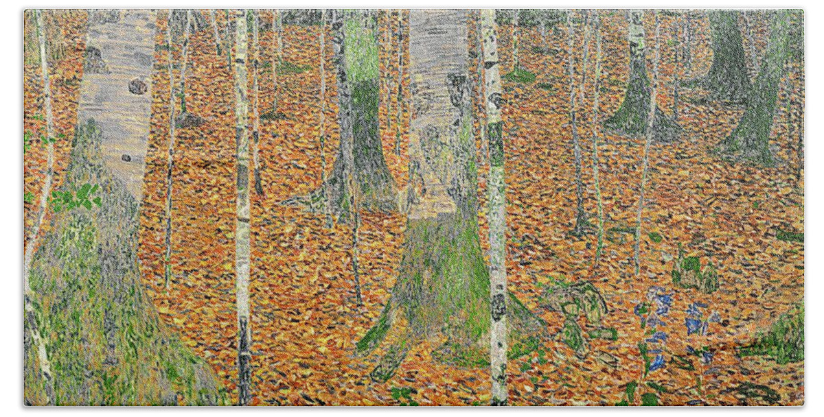 The Beach Towel featuring the painting The Birch Wood by Gustav Klimt