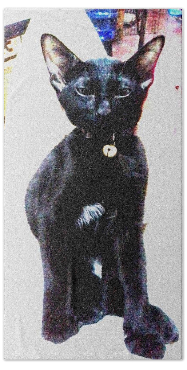 Black Cat Beach Towel featuring the photograph Stand up, The Black Tiger by Sukalya Chearanantana