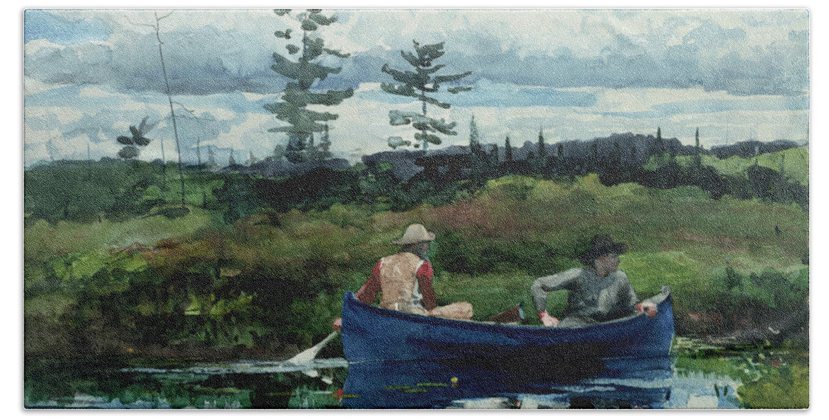 Winslow Homer Beach Towel featuring the painting The Blue Boat by Winslow Homer