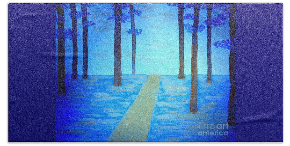 Blue Beach Towel featuring the painting The Blue Forest by Diamante Lavendar