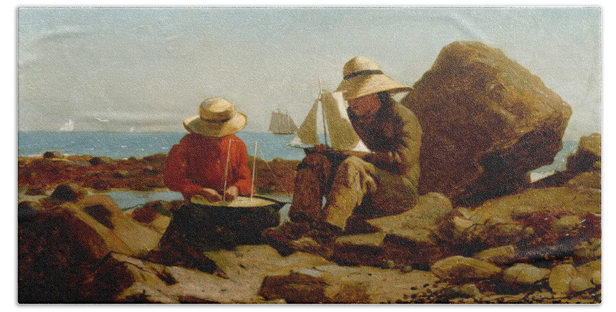 Homer Beach Sheet featuring the painting The Boat Builders - 1873 by Eric Glaser