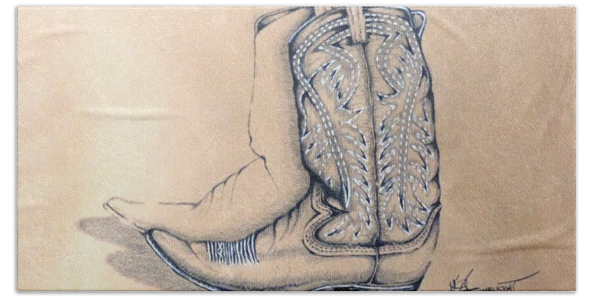 Cowboy Boots Beach Towel featuring the drawing The Boot by Kem Himelright