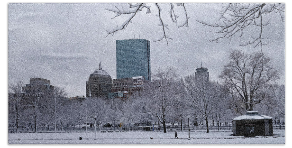 Boston Beach Towel featuring the photograph The Boston Common Covered in Snow Winter Boston MA by Toby McGuire