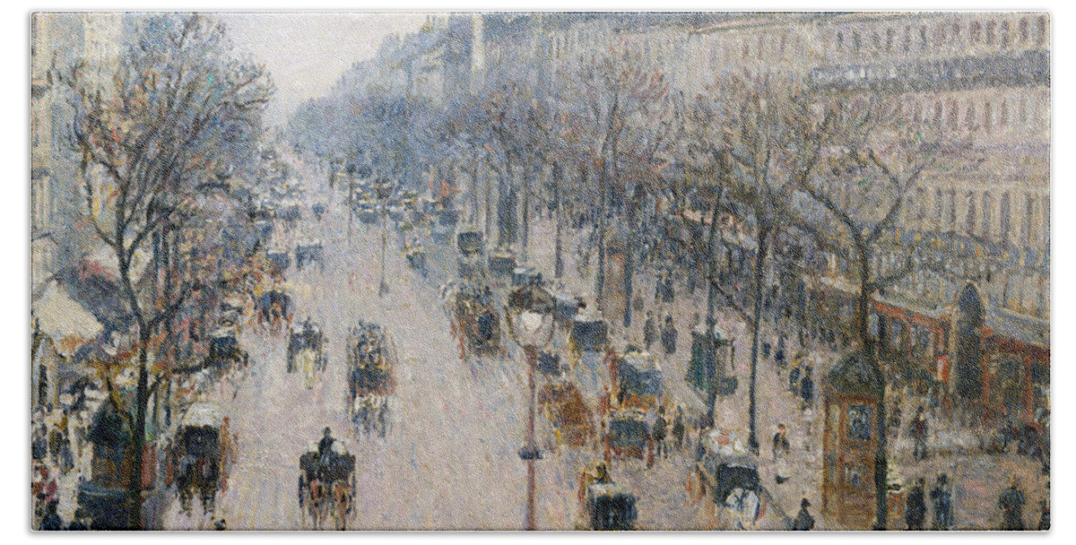 Boulevard Beach Towel featuring the painting The Boulevard Montmartre on a Winter Morning, 1897 by Camille Pissarro