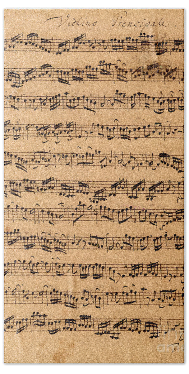 Music; Musician; Score; Composition; Composer; Classical Music; Baroque; Notes; Note; Notation; Handwritten; Manuscript; Handwriting; First Violin Beach Towel featuring the drawing The Brandenburger Concertos by Johann Sebastian Bach