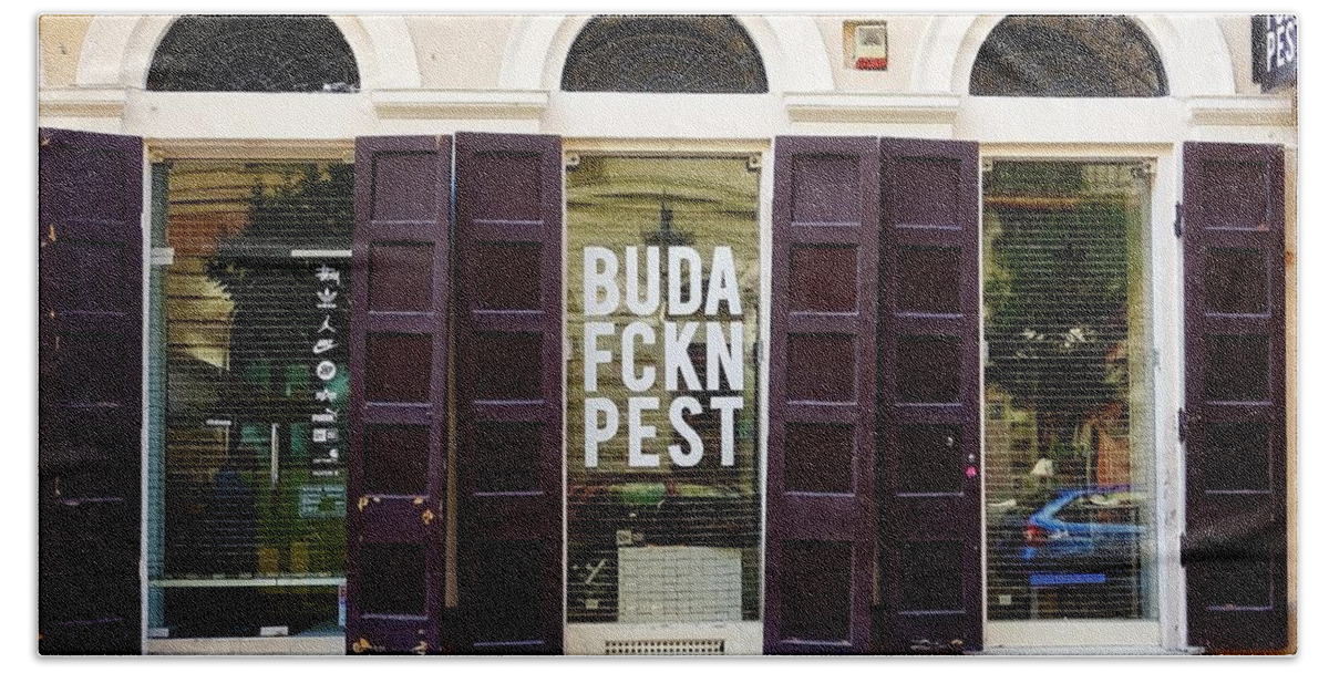 Store Beach Sheet featuring the photograph The Buda FCkn Pest Store In Budapest, Hungary by Rick Rosenshein