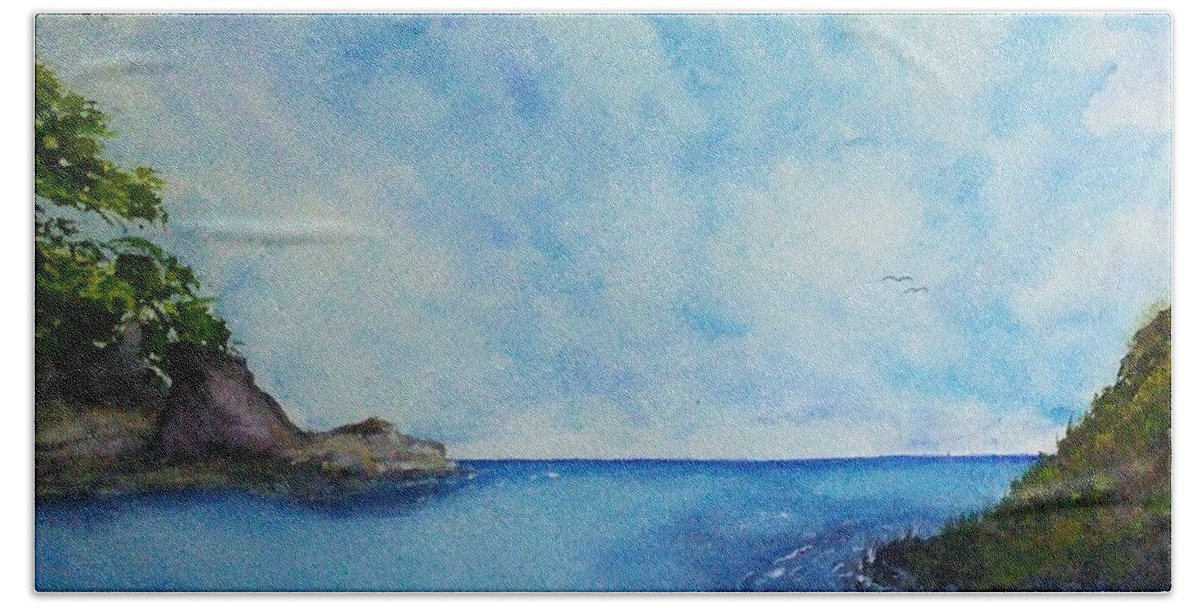 Watercolor Beach Towel featuring the painting The Calm by Susan Nielsen