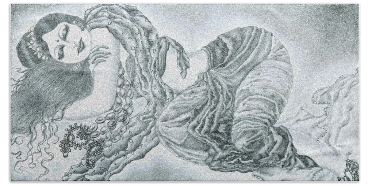 Woman Beach Towel featuring the drawing Celestial dreamer by Tara Krishna